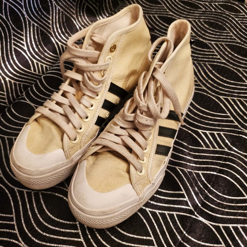 Adidas Beige High-Top Platform Canvas Sneakers Size 8 - Picture 2 of 4